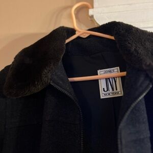 Jones New York Black Jacket with Fur Collar- beautiful winter coat! Like new